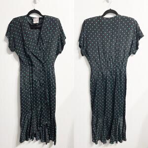Vintage Contempo Casuals Retro Polka Dot Wrap Button Dress 9 Black Rockabilly